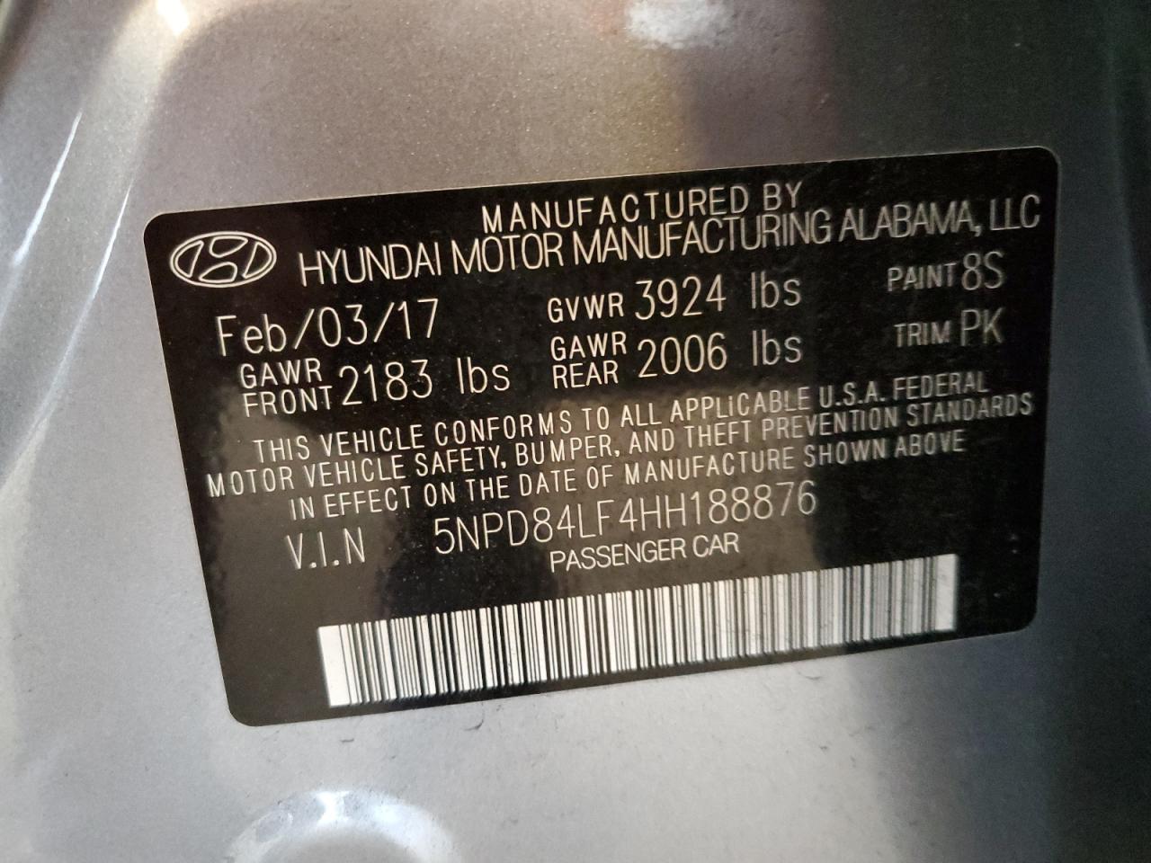 5NPD84LF4HH188876 2017 Hyundai Elantra Se