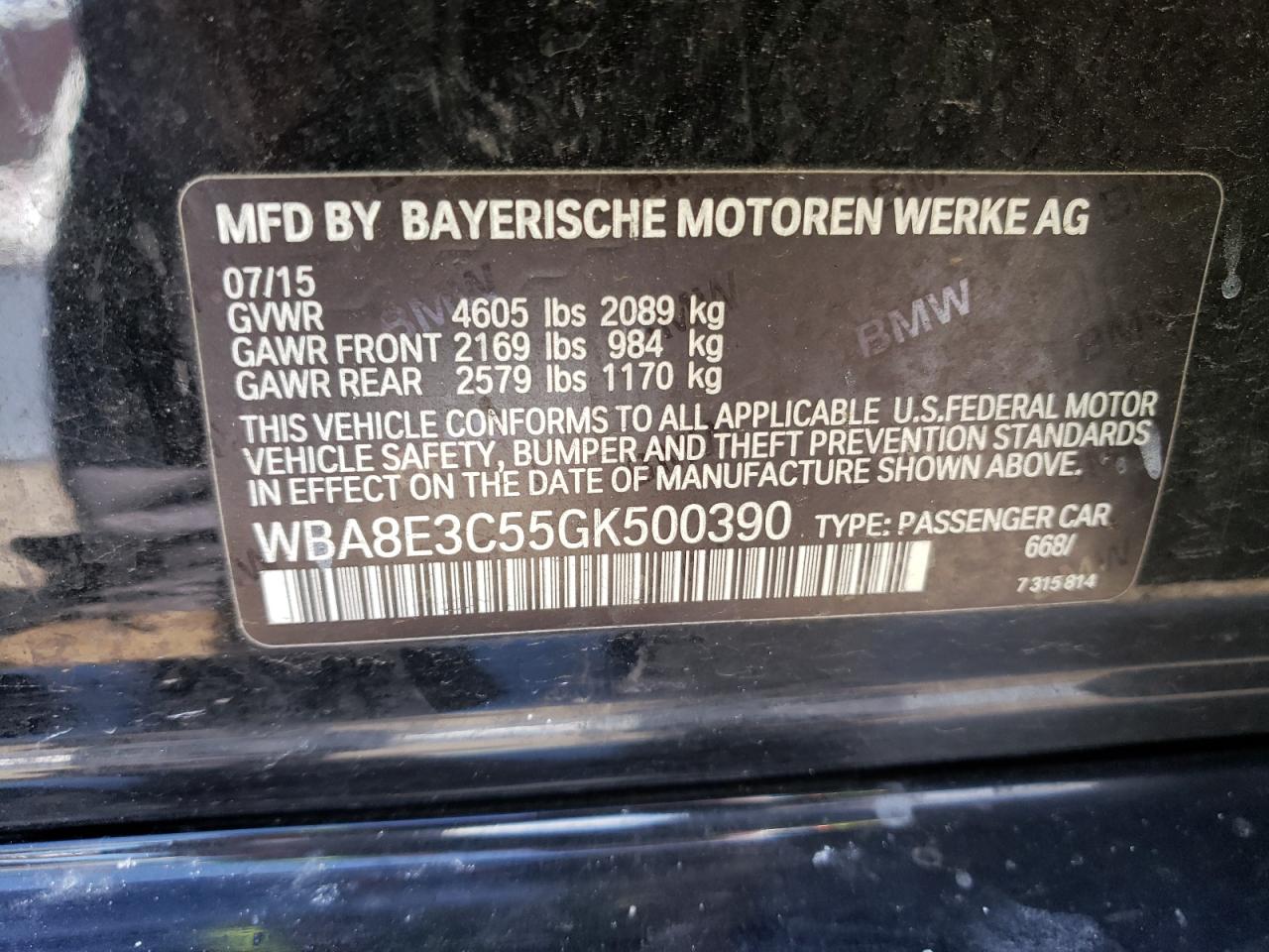 2016 BMW 328 Xi Sulev VIN: WBA8E3C55GK500390 Lot: 65558115