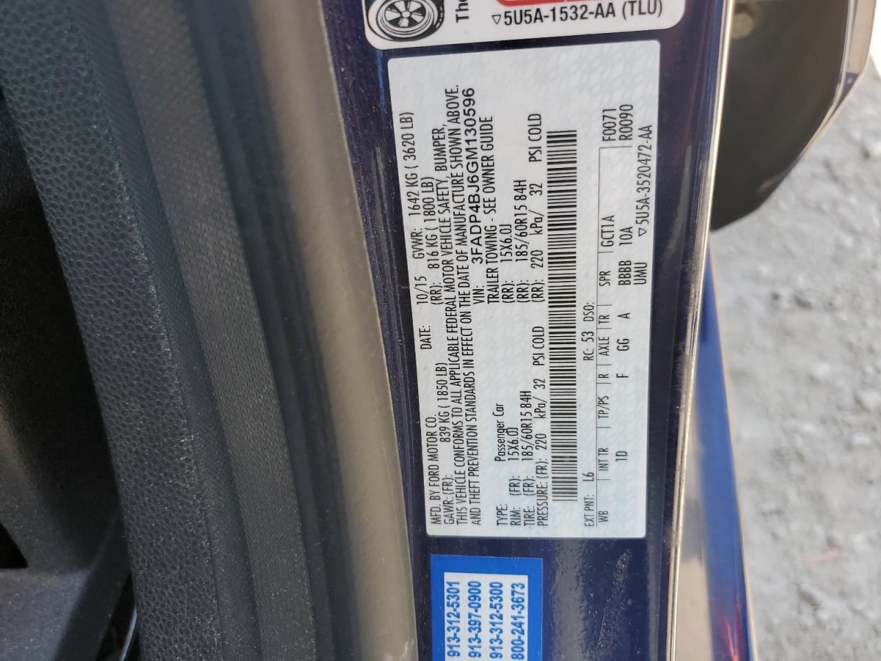 2016 Ford Fiesta Se VIN: 3FADP4BJ6GM130596 Lot: 64272675
