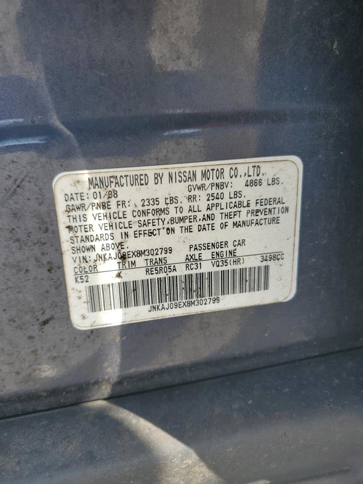2008 Infiniti Ex35 Base VIN: JNKAJ09EX8M302799 Lot: 63910285