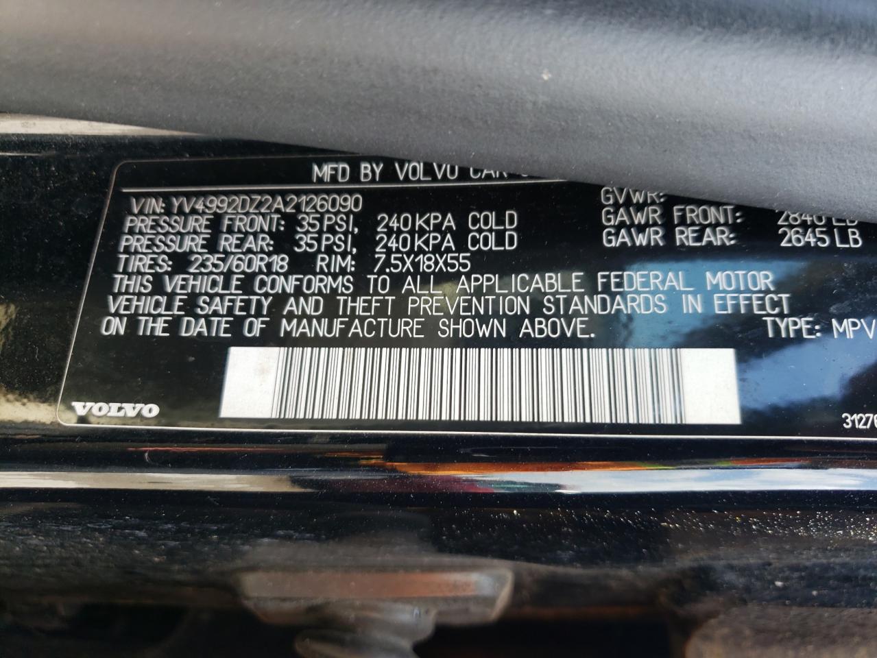 2010 Volvo Xc60 T6 VIN: YV4992DZ2A2126090 Lot: 63871265