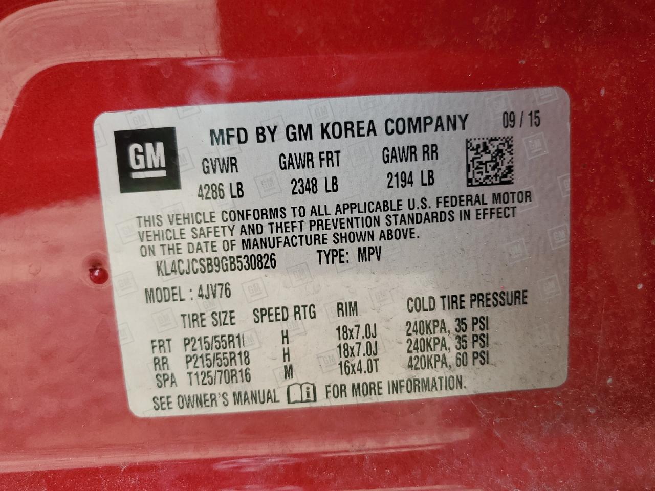 2016 Buick Encore VIN: KL4CJCSB9GB530826 Lot: 64661035