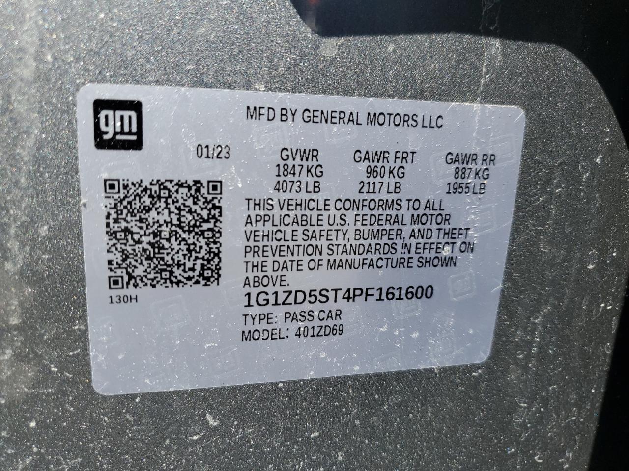 1G1ZD5ST4PF161600 CHEVROLET MALIBU 2023