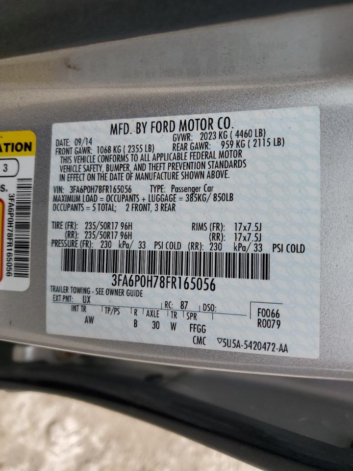 2015 Ford Fusion Se VIN: 3FA6P0H78FR165056 Lot: 90049055