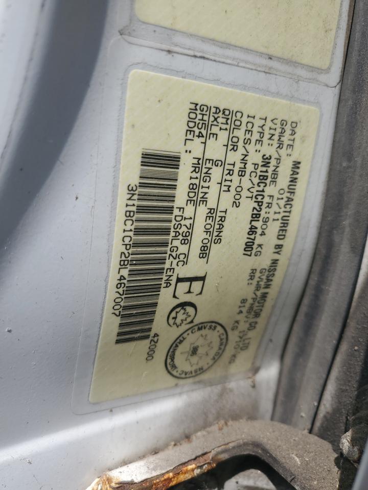2011 Nissan Versa S VIN: 3N1BC1CP2BL467007 Lot: 65734495