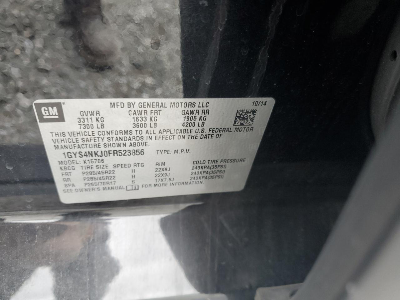 2015 Cadillac Escalade Premium VIN: 1GYS4NKJ0FR523856 Lot: 64656715