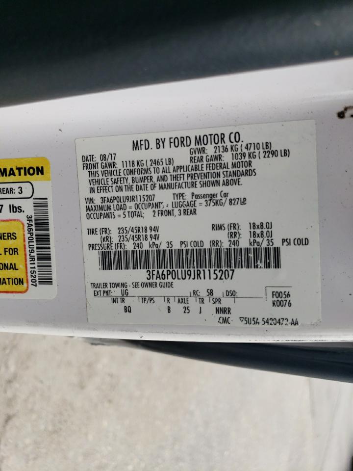 2018 Ford Fusion Se Hybrid VIN: 3FA6P0LU9JR115207 Lot: 62158815