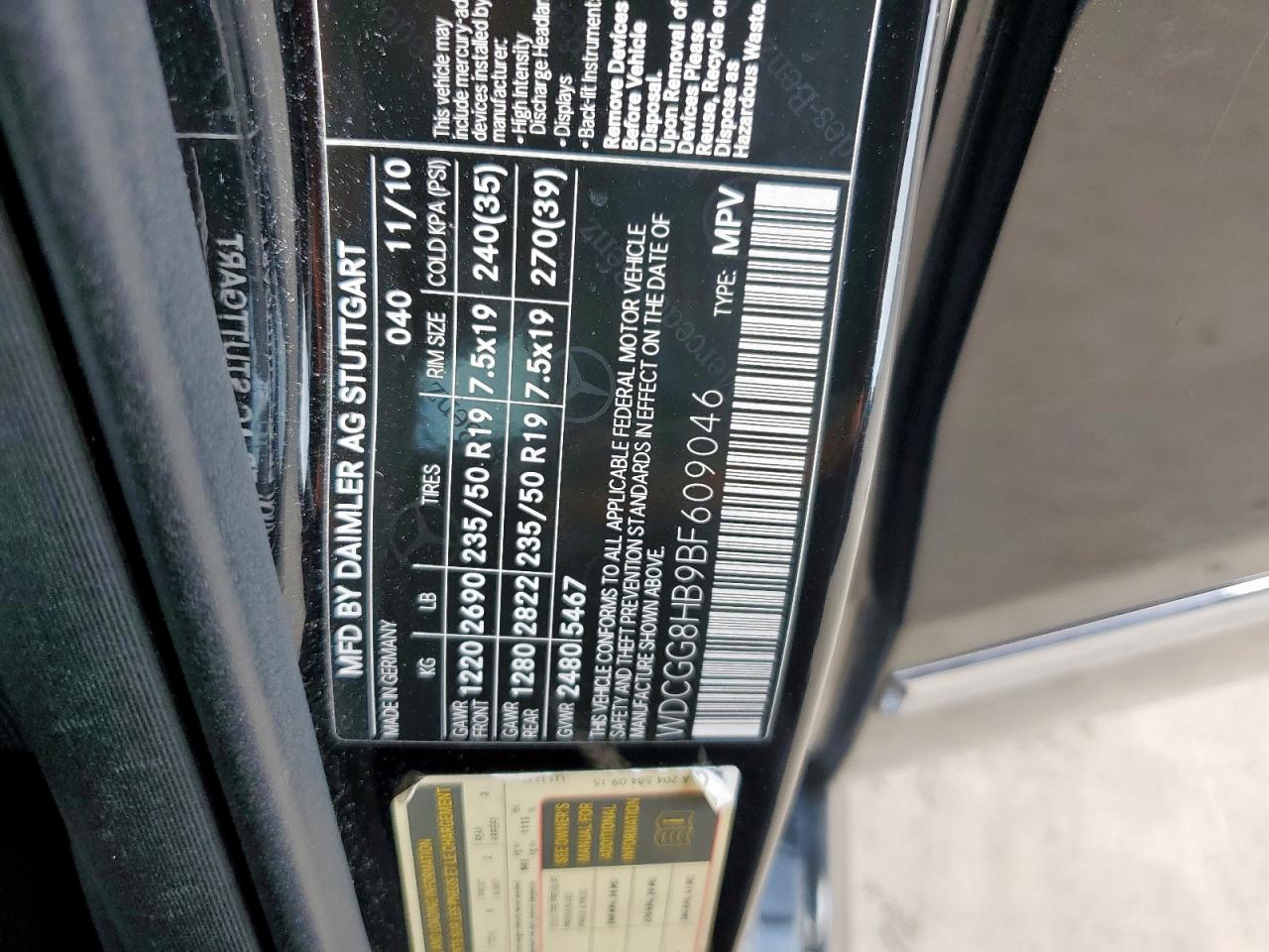 2011 Mercedes-Benz Glk 350 4Matic VIN: WDCGG8HB9BF609046 Lot: 64317705