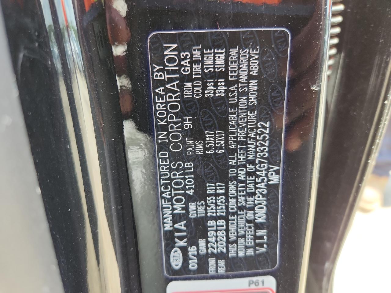 2016 Kia Soul + VIN: KNDJP3A54G7332522 Lot: 63715415