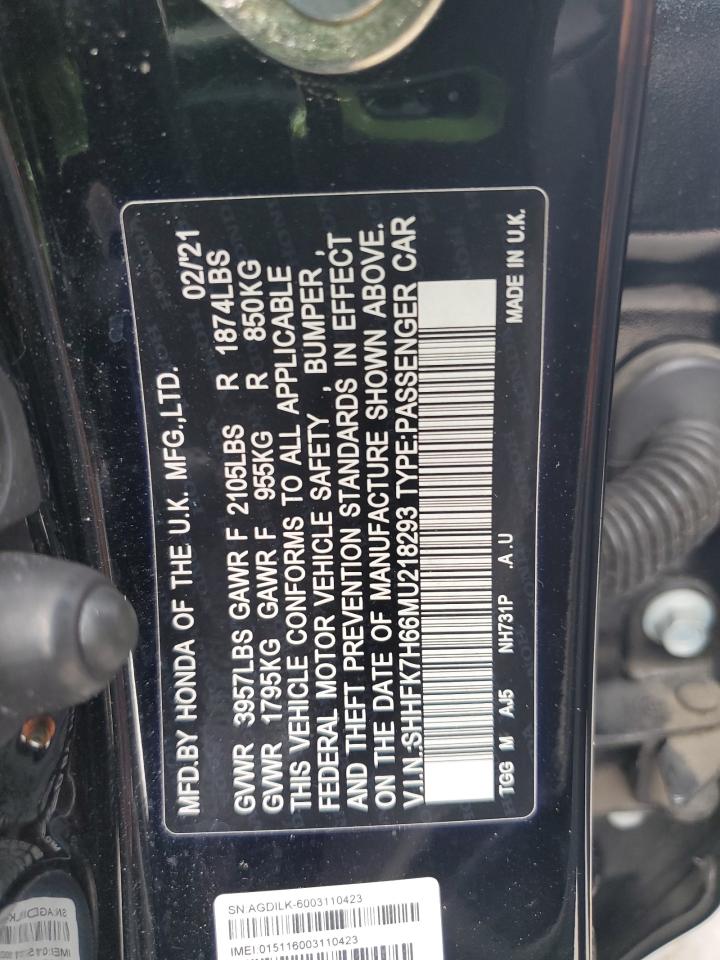 SHHFK7H66MU218293 HONDA CIVIC 2021