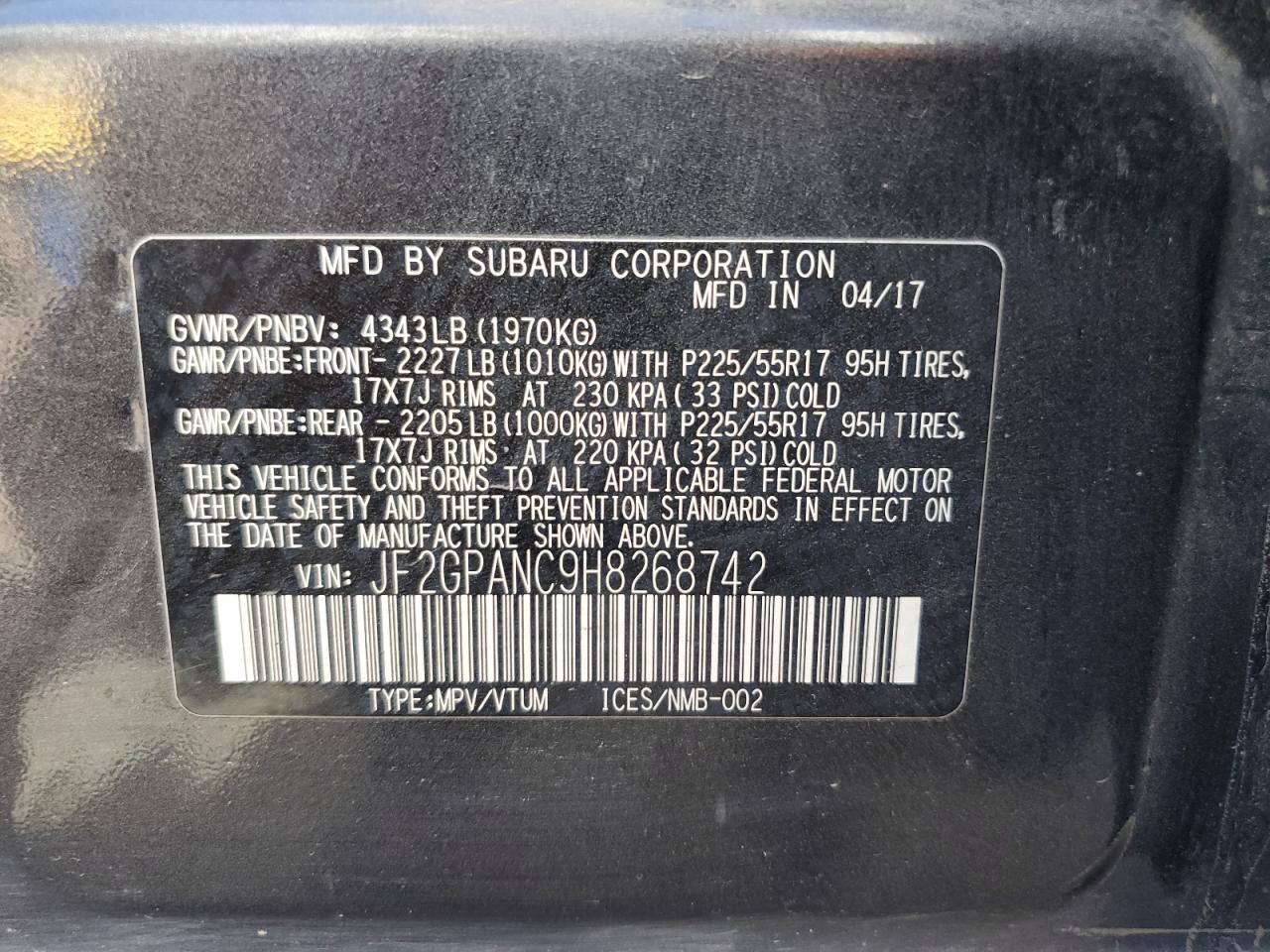 2017 Subaru Crosstrek Limited VIN: JF2GPANC9H8268742 Lot: 64820575