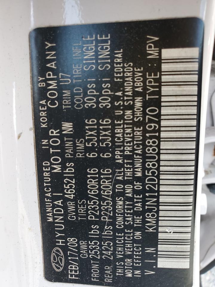 km8jn12d58u881970 KM8JN12D58U881970 2008 Hyundai Tucson Se