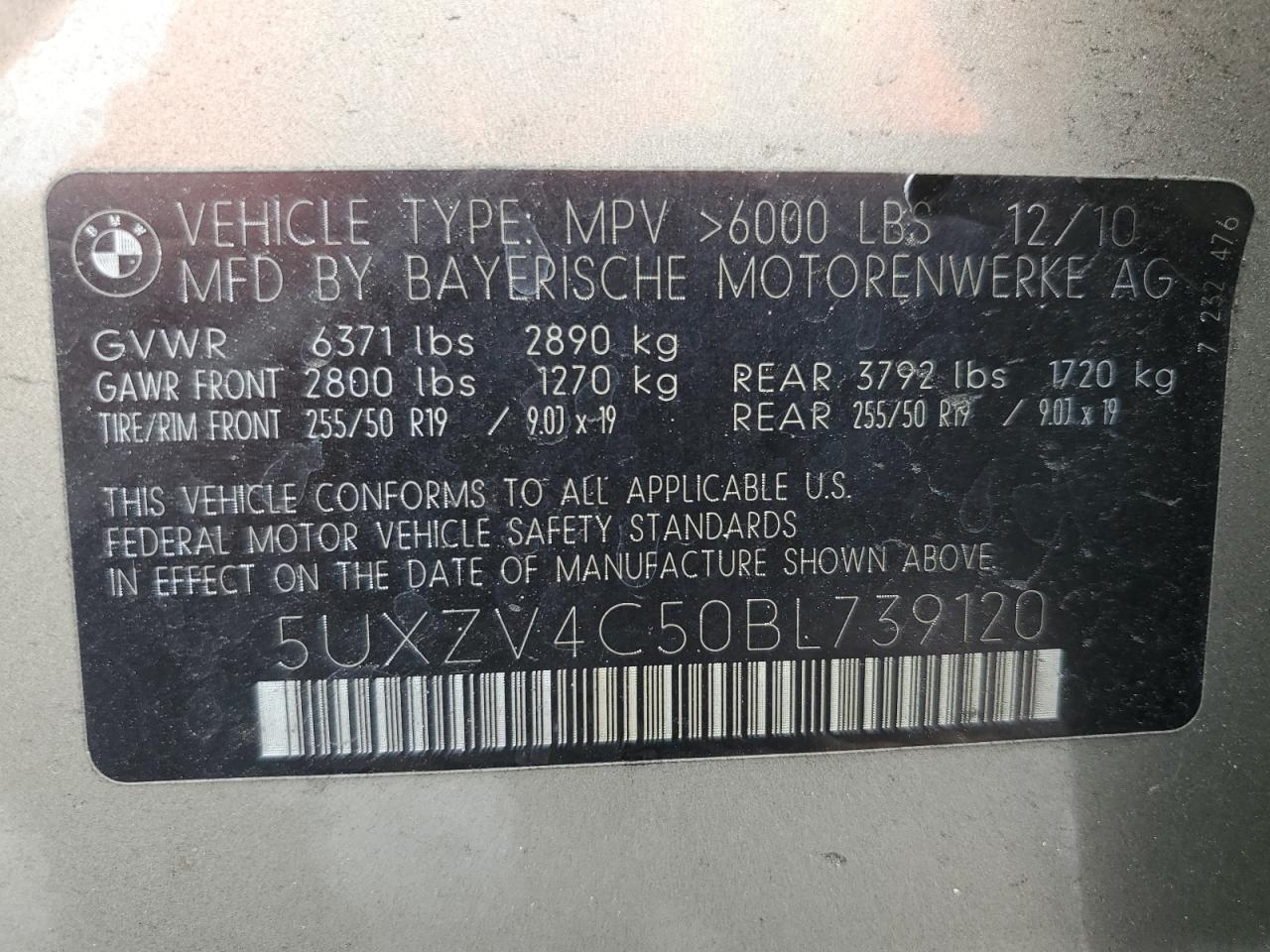 2011 BMW X5 xDrive35I VIN: 5UXZV4C50BL739120 Lot: 64364505