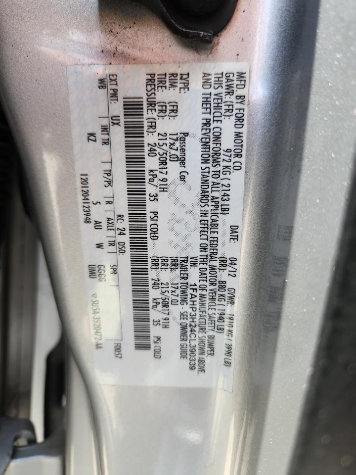 2012 Ford Focus Sel VIN: 1FAHP3H24CL390339 Lot: 63606995