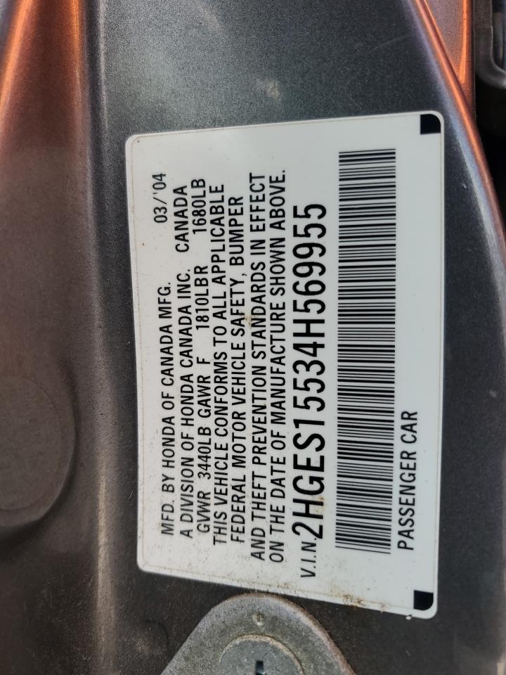 2004 Honda Civic Lx VIN: 2HGES15534H569955 Lot: 64266035