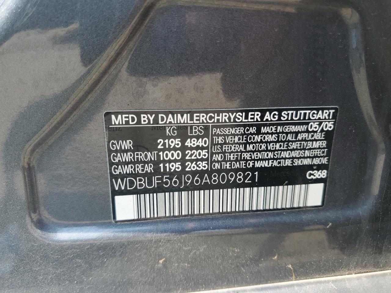 2006 Mercedes-Benz E 350 VIN: WDBUF56J96A809821 Lot: 64554225