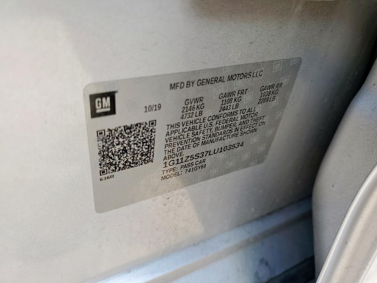 2020 Chevrolet Impala Lt VIN: 1G11Z5S37LU103534 Lot: 64946995