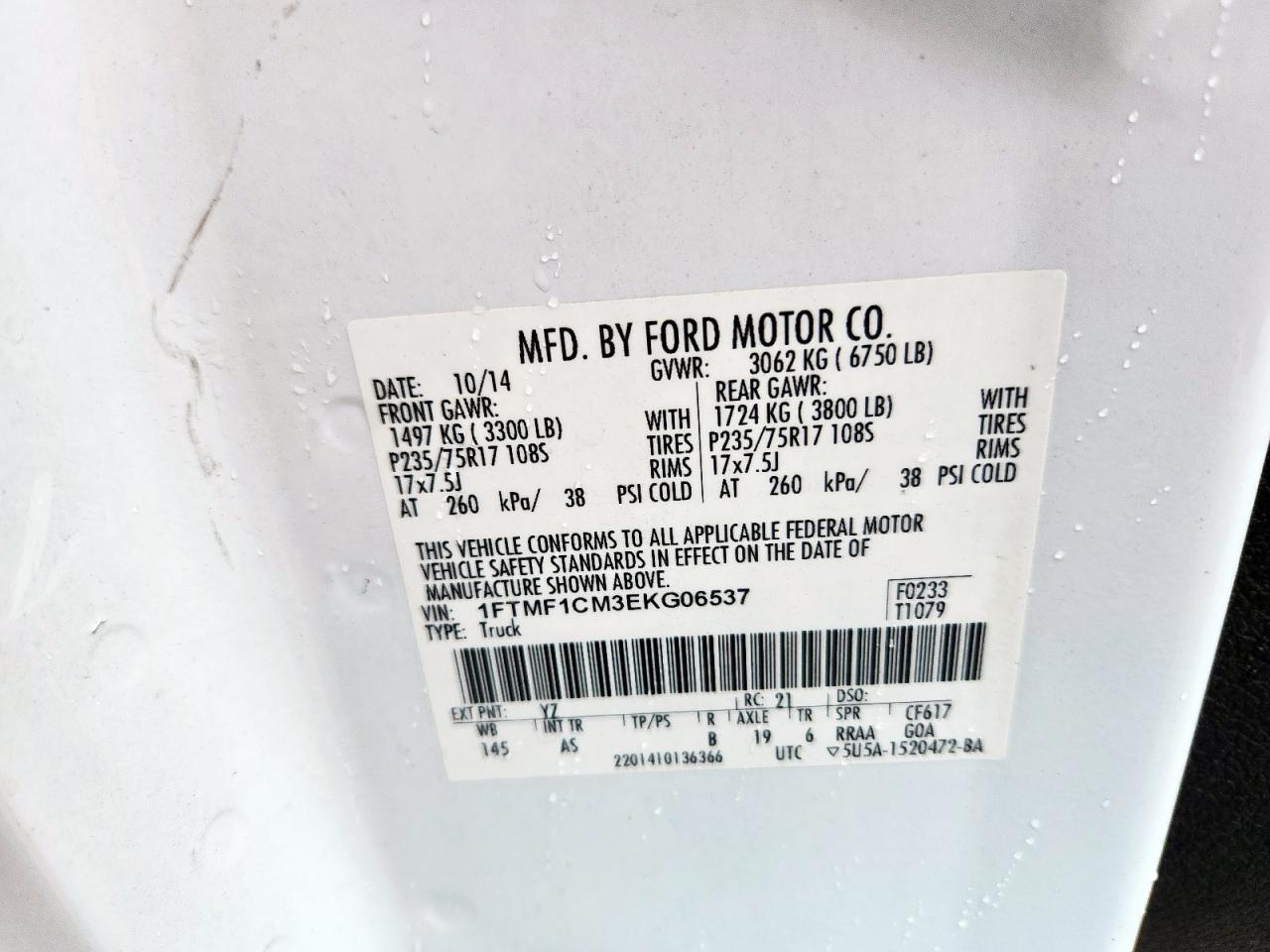 2014 Ford F150 VIN: 1FTMF1CM3EKG06537 Lot: 63465355