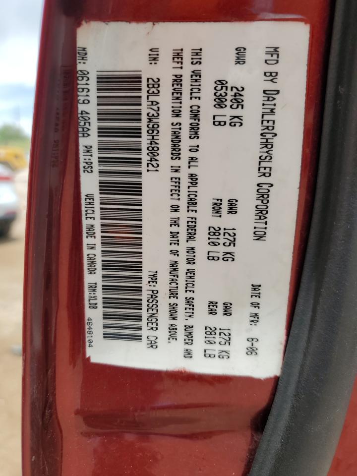2006 Dodge Charger Srt-8 VIN: 2B3LA73W96H480421 Lot: 64877445