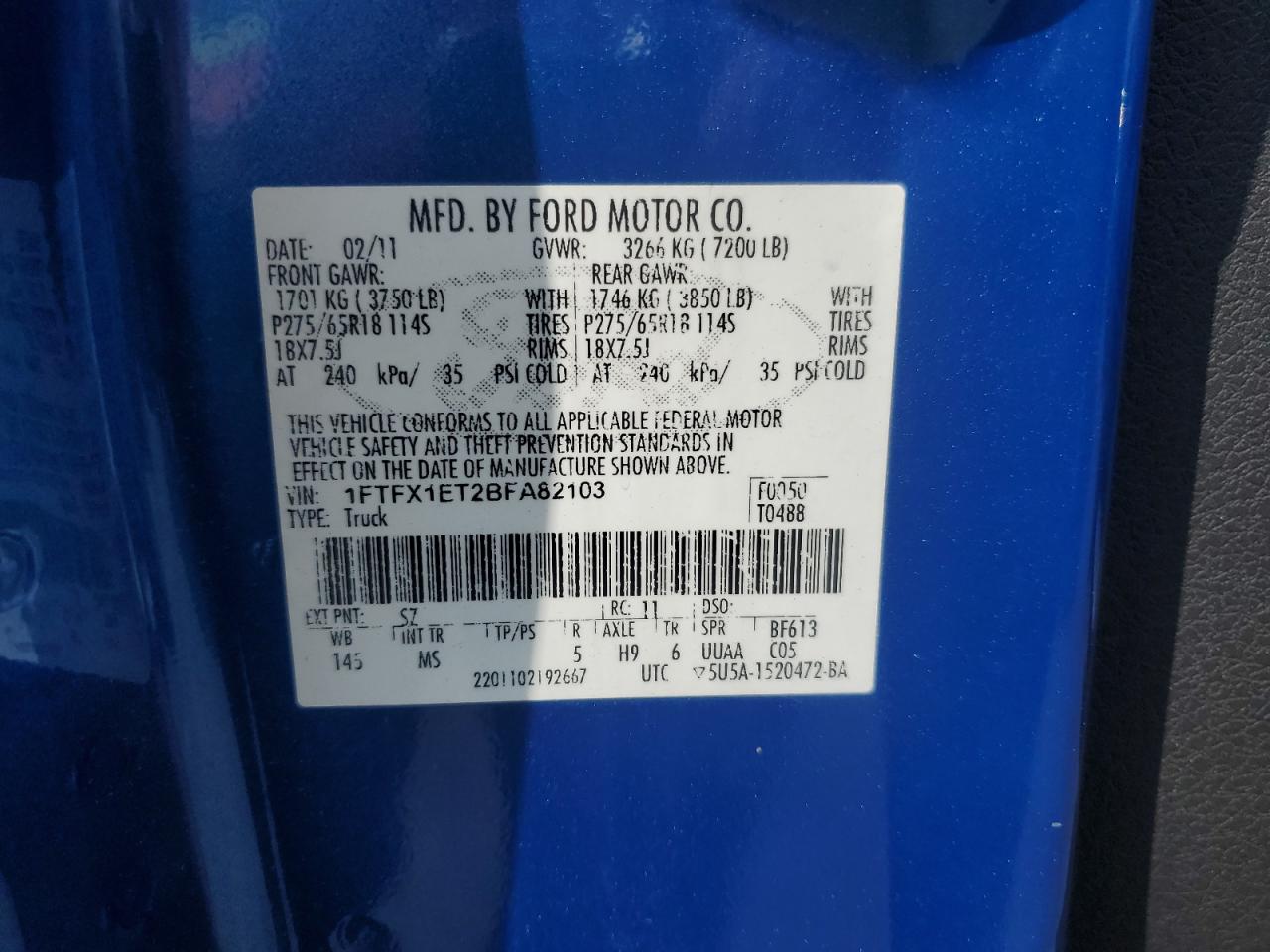 2011 Ford F150 Super Cab VIN: 1FTFX1ET2BFA82103 Lot: 65287595