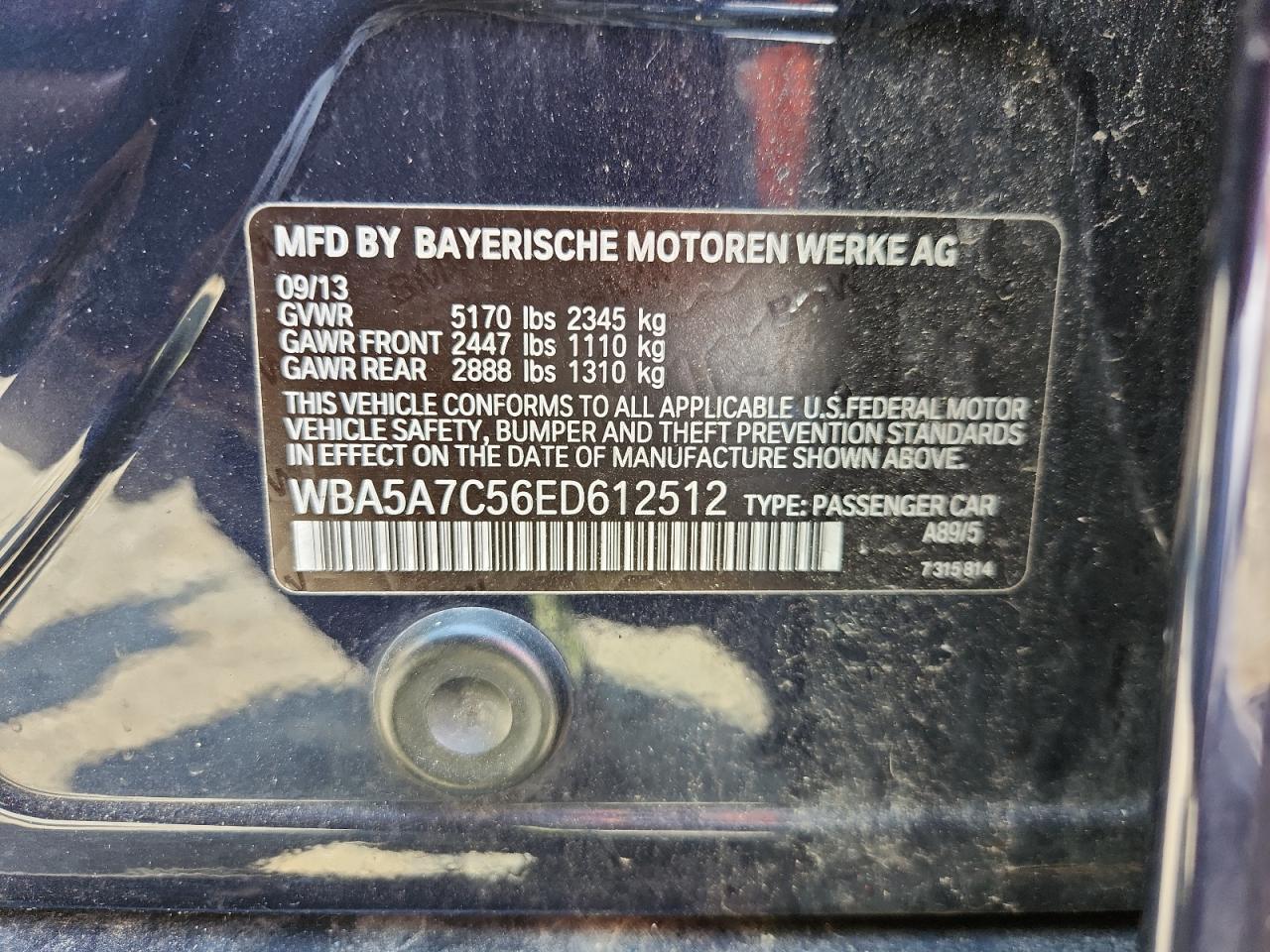 2014 BMW 528 Xi VIN: WBA5A7C56ED612512 Lot: 66278895