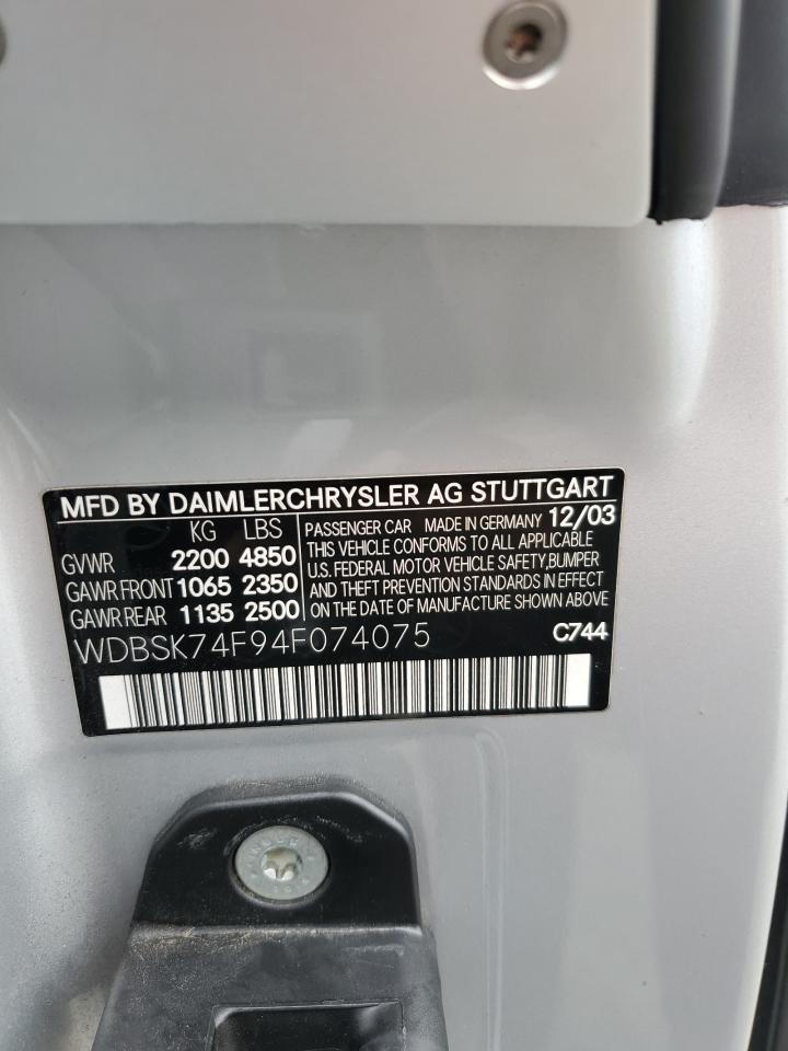 2004 Mercedes-Benz Sl 55 Amg VIN: WDBSK74F94F074075 Lot: 64909165