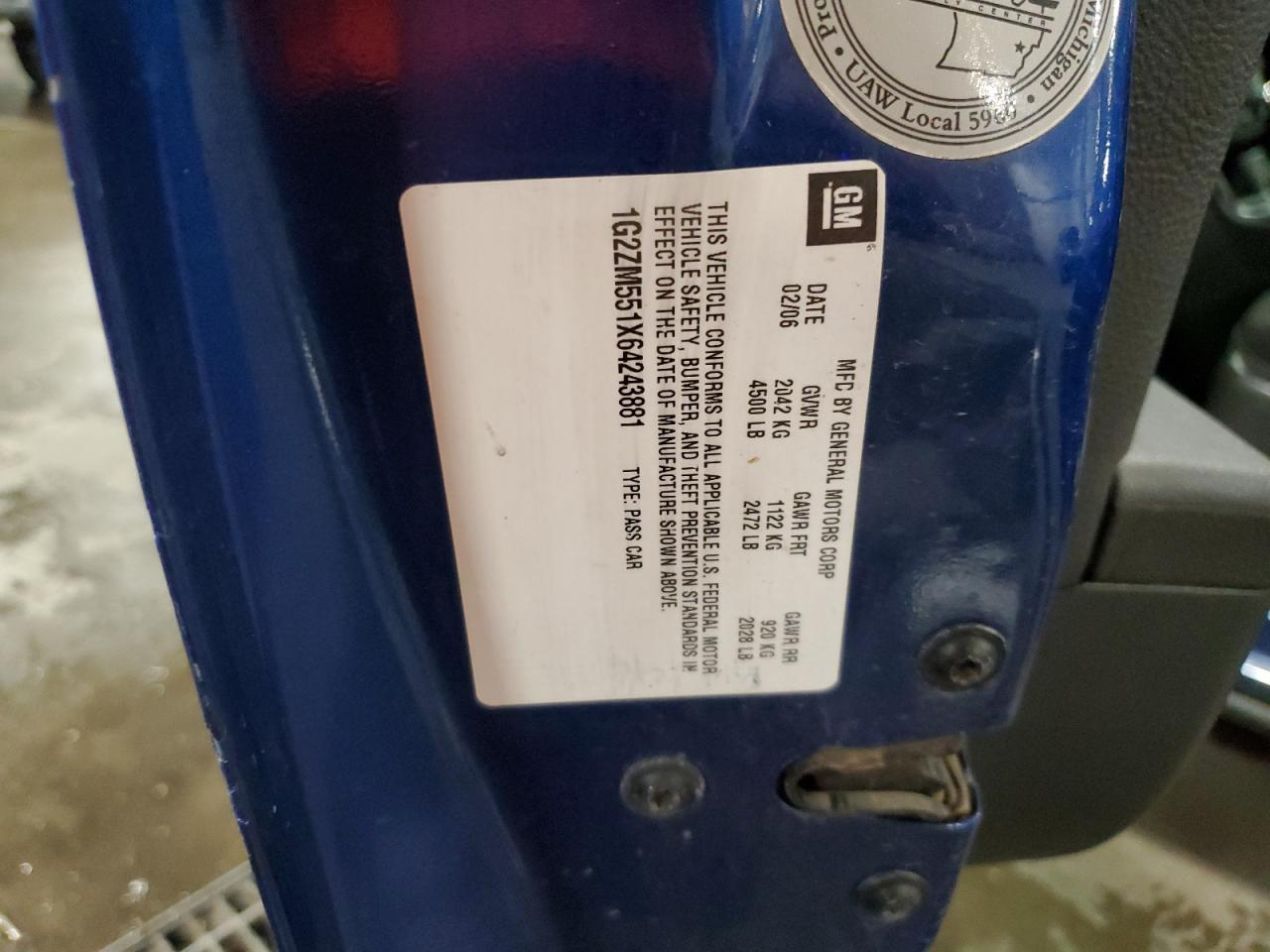 2006 Pontiac G6 Gtp VIN: 1G2ZM551X64243881 Lot: 63466925