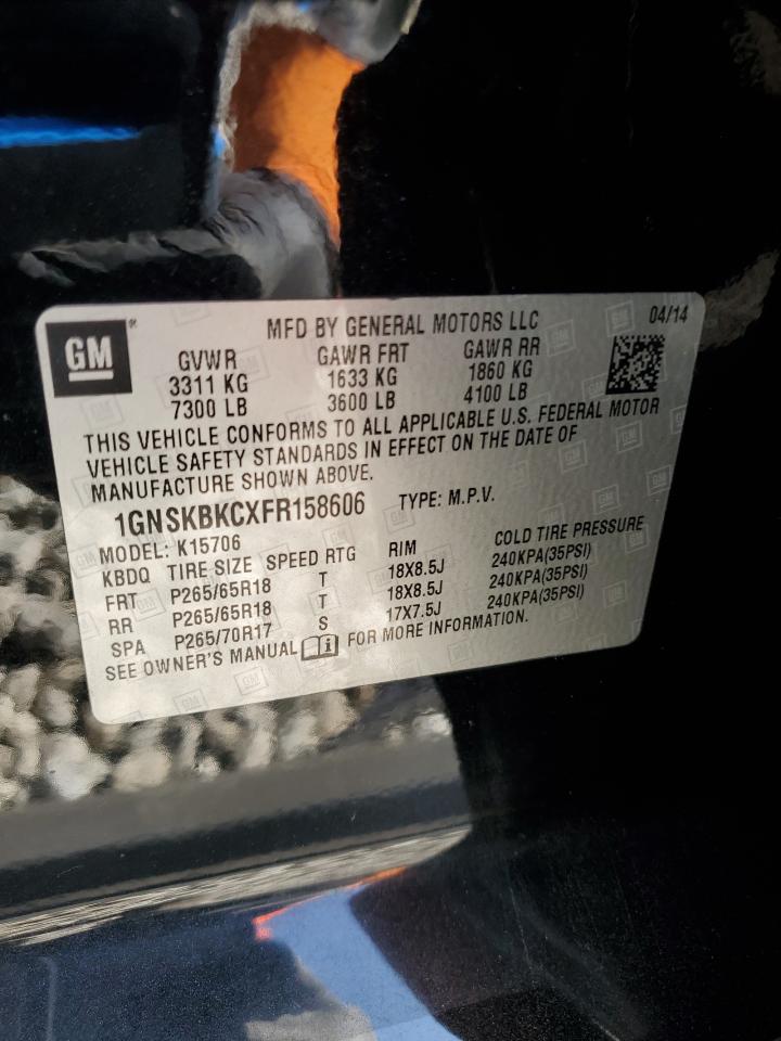 2015 Chevrolet Tahoe K1500 Lt VIN: 1GNSKBKCXFR158606 Lot: 65063315