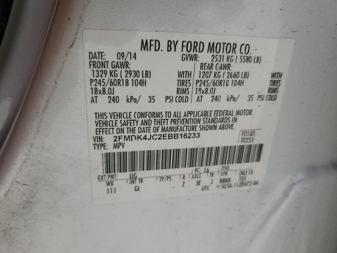 2014 Ford Edge Sel VIN: 2FMDK4JC2EBB16233 Lot: 64004295