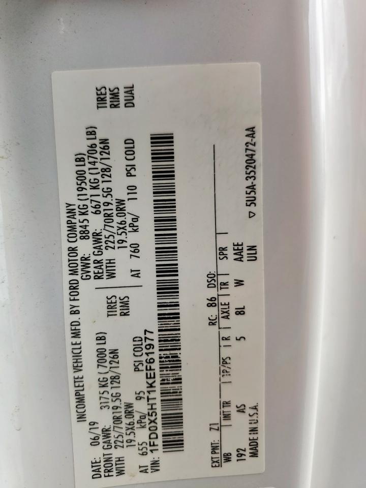 2019 Ford F550 Super Duty VIN: 1FD0X5HT1KEF61977 Lot: 62184945