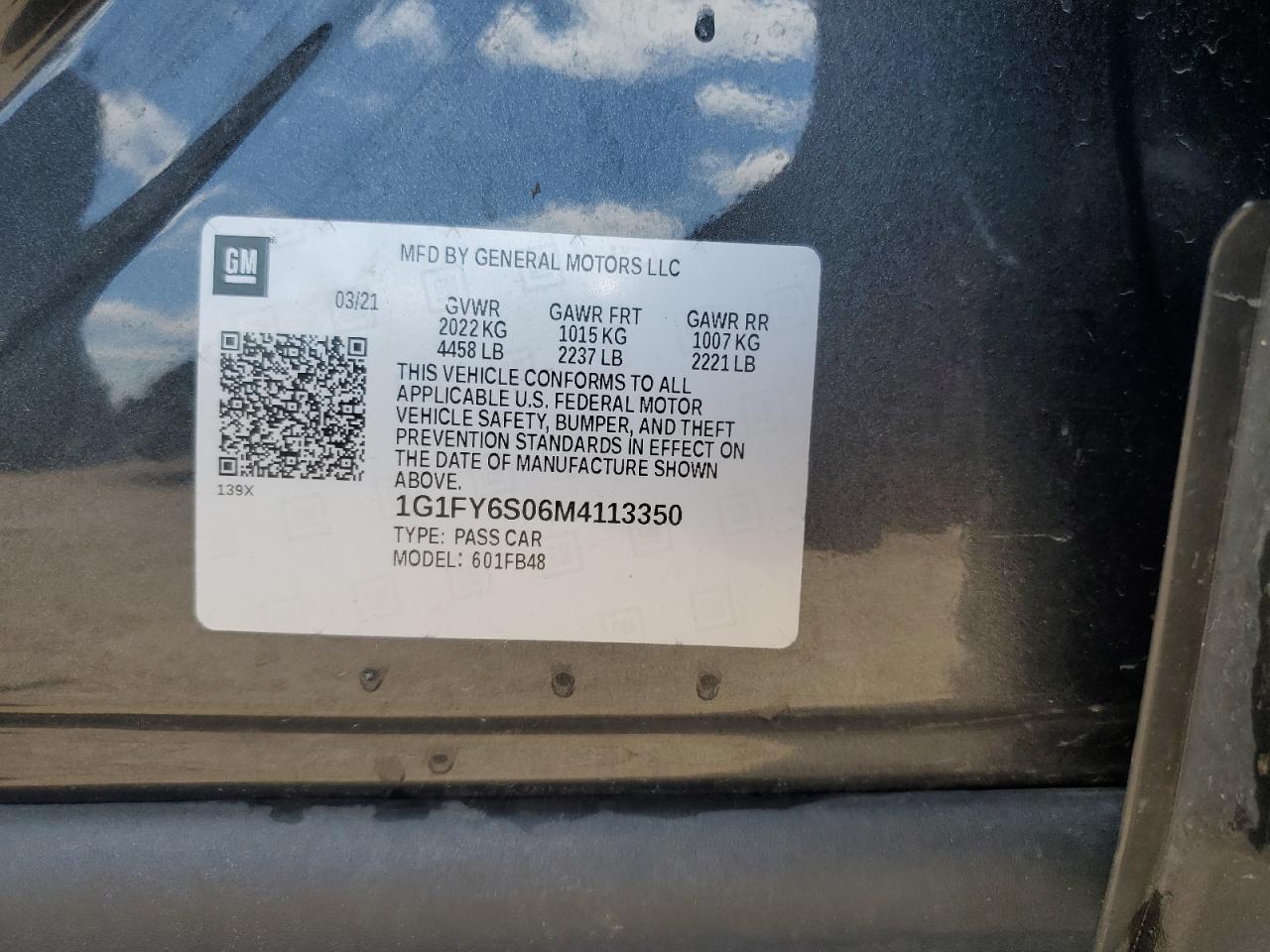 2021 Chevrolet Bolt Ev Lt VIN: 1G1FY6S06M4113350 Lot: 63006675