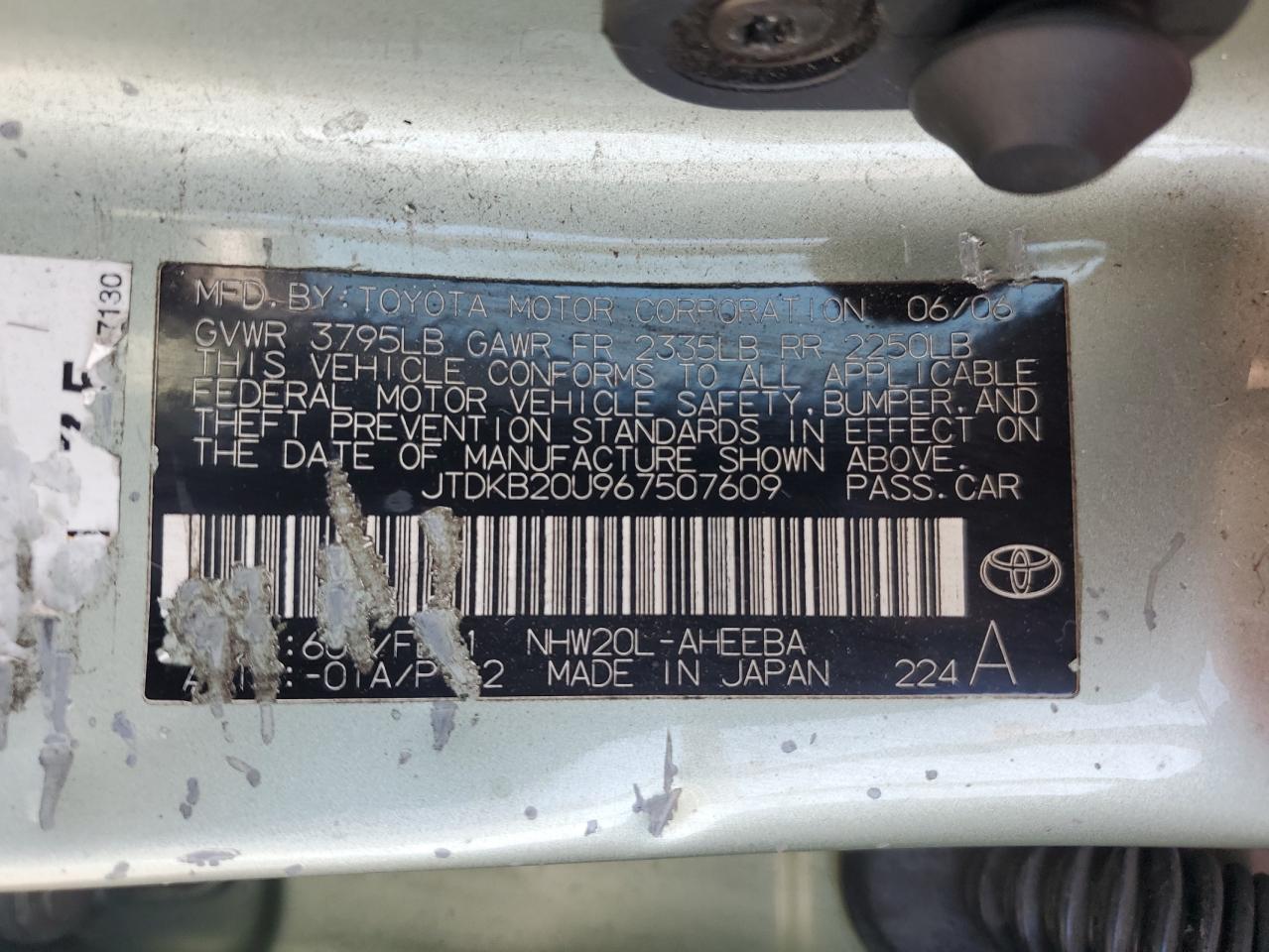 2006 Toyota Prius VIN: JTDKB20U967507609 Lot: 64603355