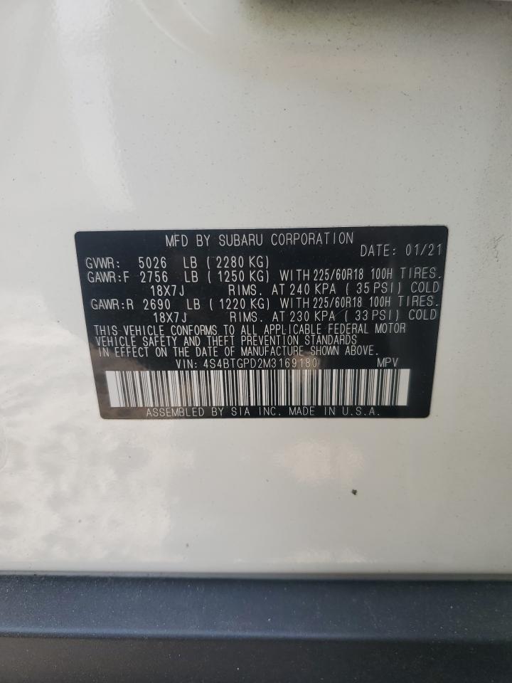 2021 Subaru Outback Touring VIN: 4S4BTGPD2M3169180 Lot: 62738905