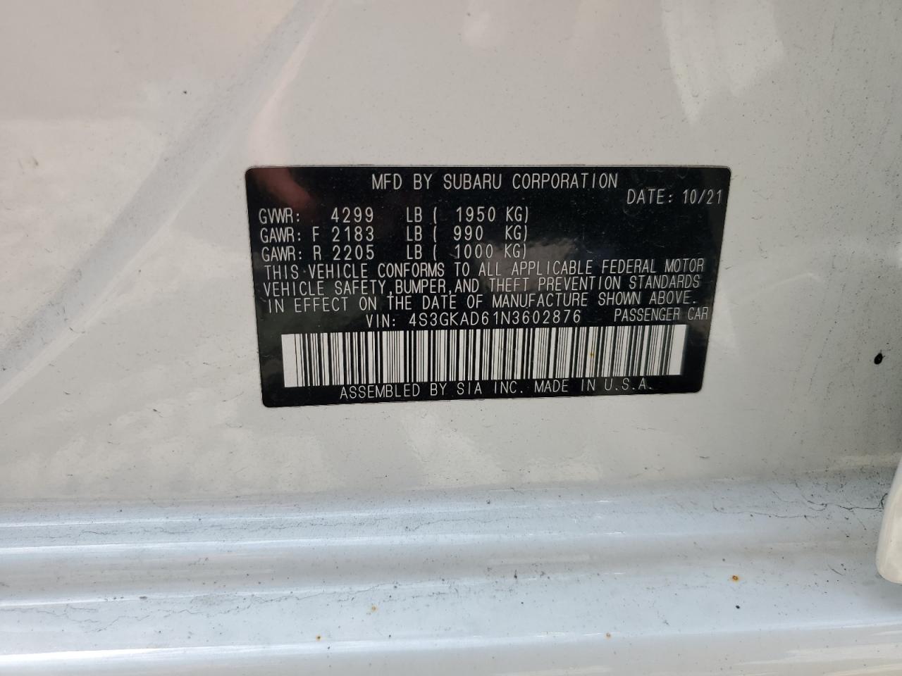2022 Subaru Impreza Premium VIN: 4S3GKAD61N3602876 Lot: 64166075