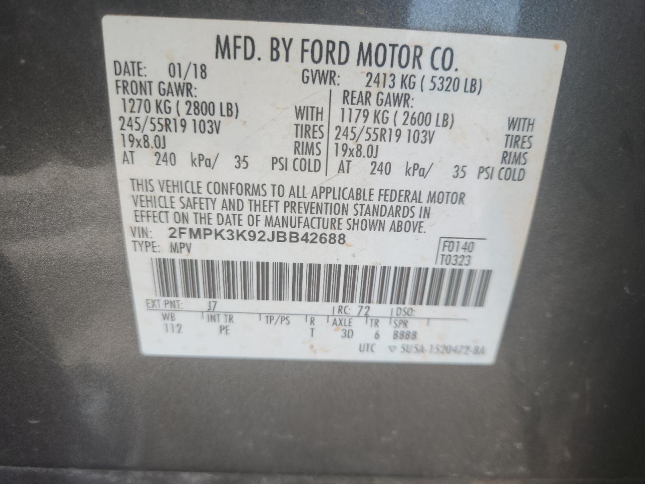 2018 Ford Edge Titanium VIN: 2FMPK3K92JBB42688 Lot: 63673515