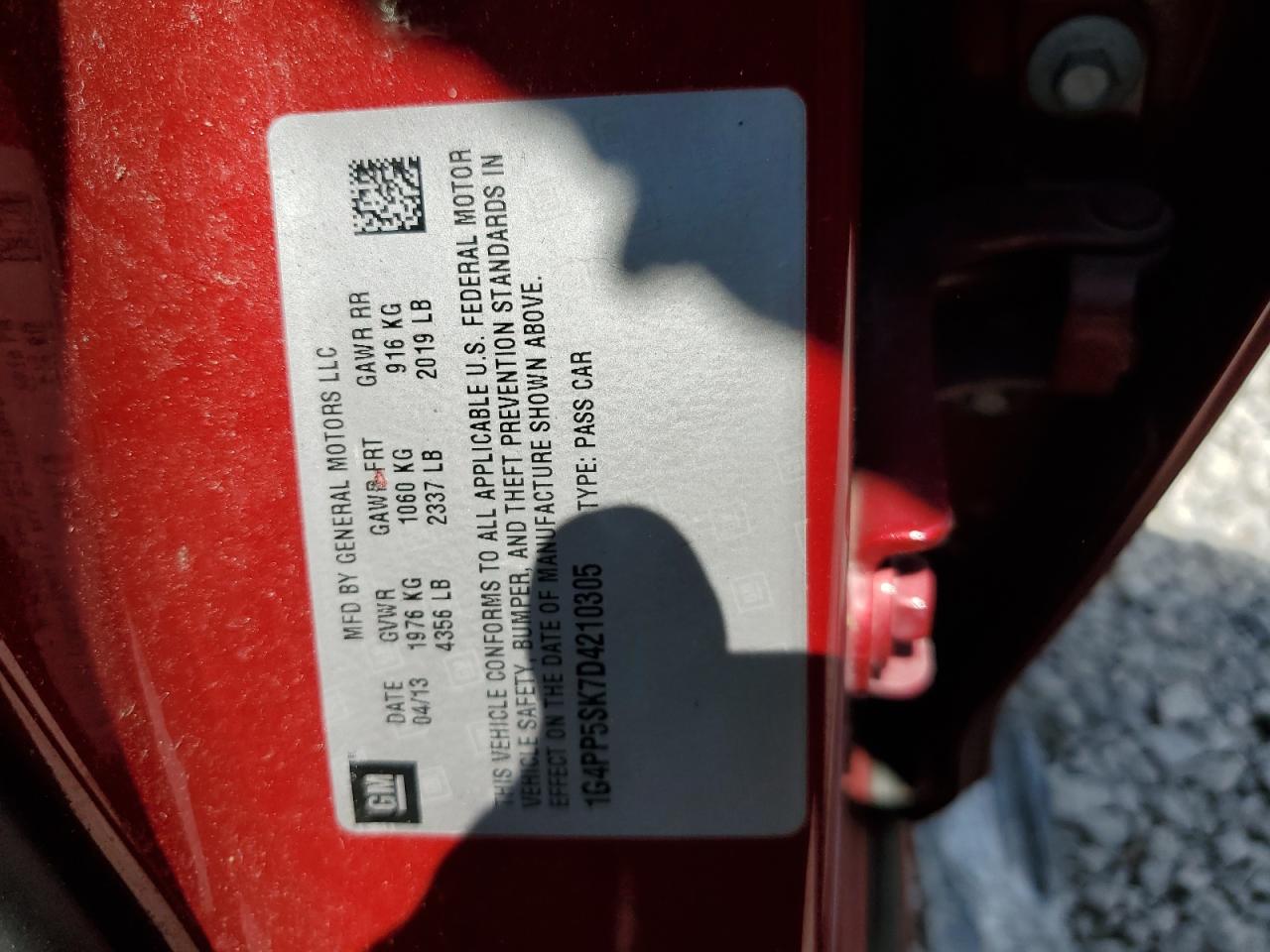 2013 Buick Verano VIN: 1G4PP5SK7D4210305 Lot: 62270515