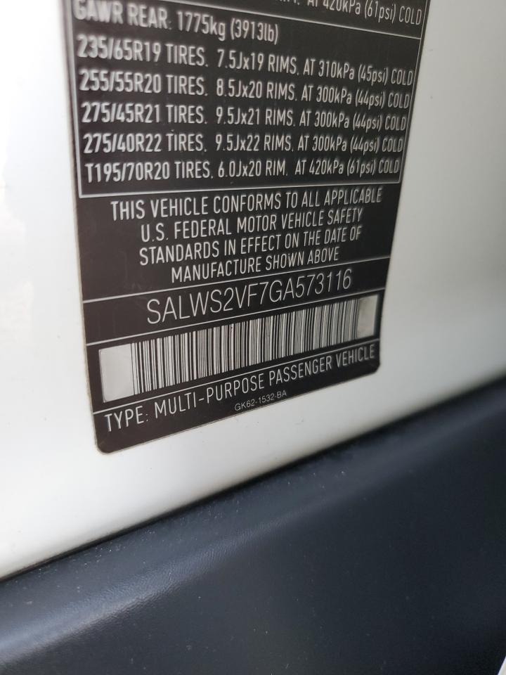 2016 Land Rover Range Rover Sport Hst VIN: SALWS2VF7GA573116 Lot: 64386525
