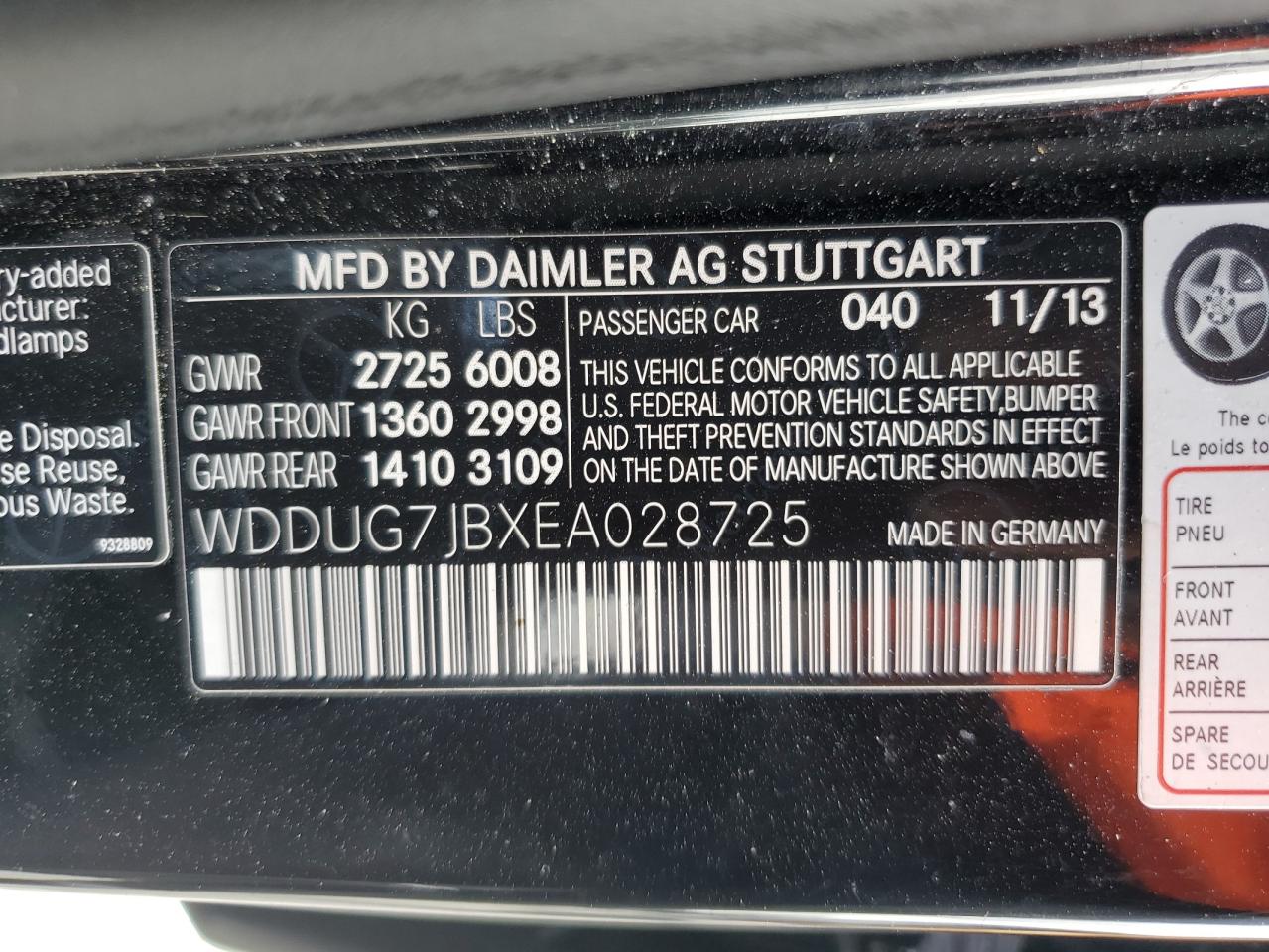 2014 Mercedes-Benz S 63 Amg VIN: WDDUG7JBXEA028725 Lot: 62723415