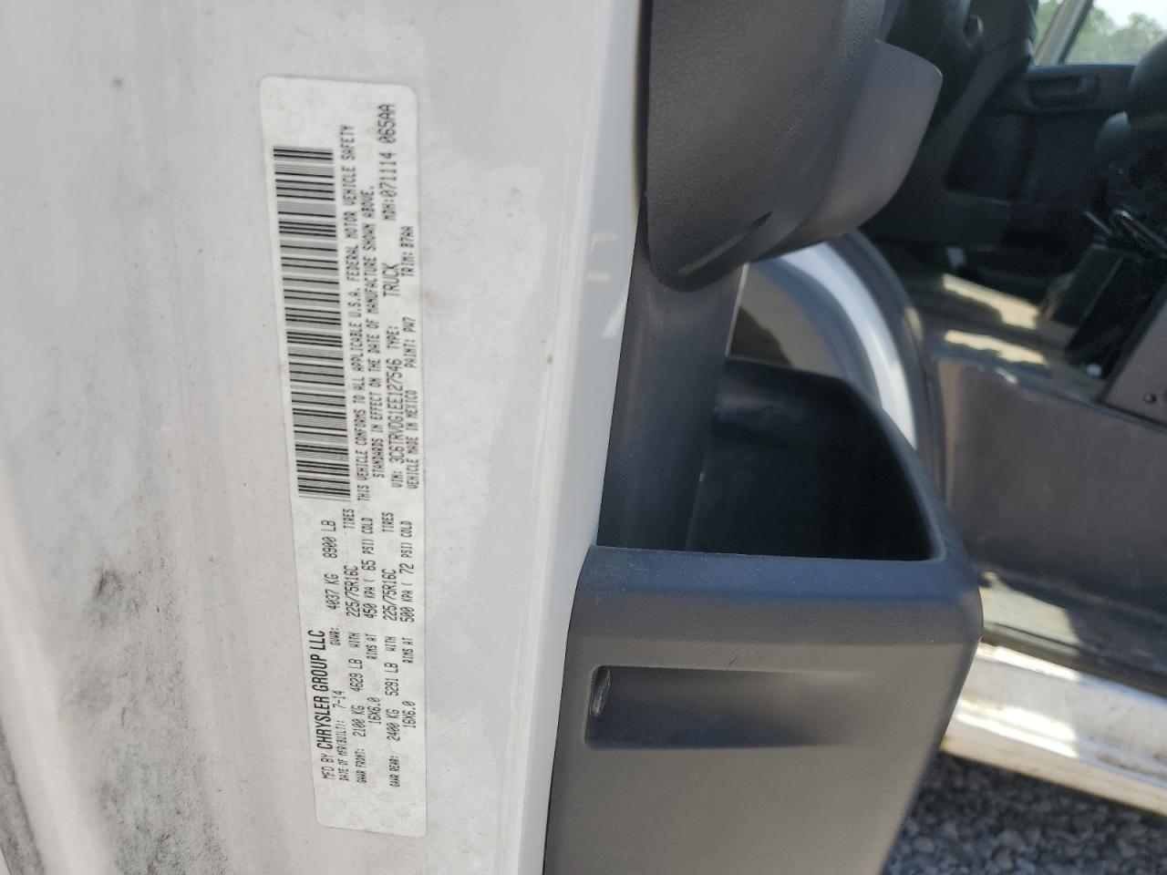 2016 Ram Promaster 2500 2500 High VIN: 3C6TRVDG1EE127546 Lot: 63266795