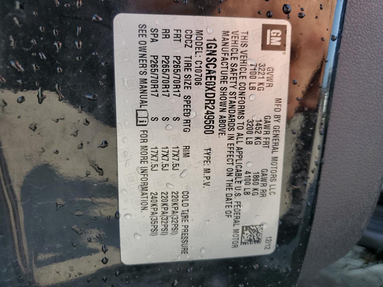 2013 Chevrolet Tahoe C1500 Ls VIN: 1GNSCAE0XDR249560 Lot: 67113955