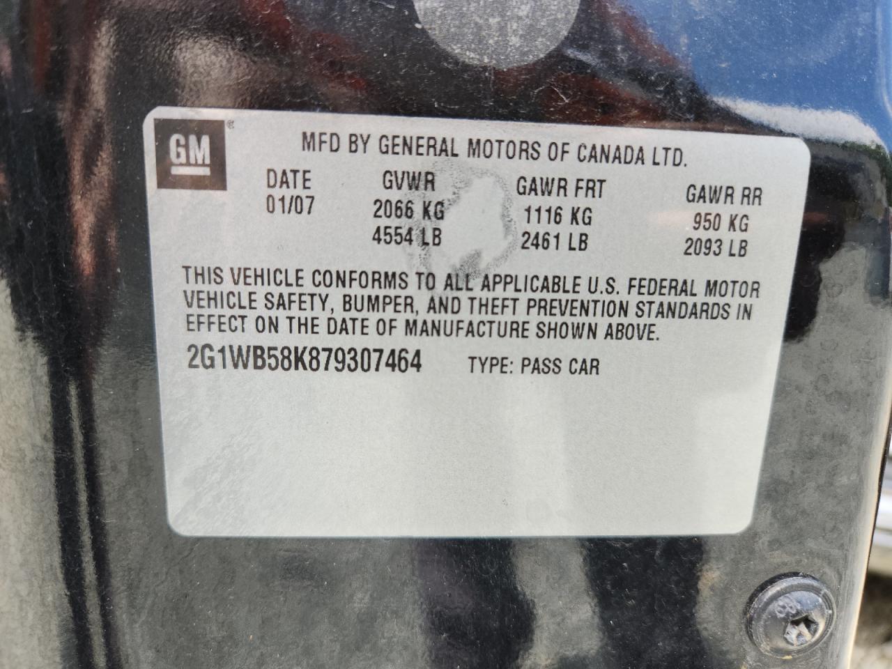 2007 Chevrolet Impala Ls VIN: 2G1WB58K879307464 Lot: 64873905