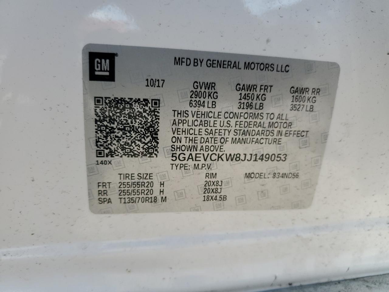 2018 Buick Enclave Avenir VIN: 5GAEVCKW8JJ149053 Lot: 63965495