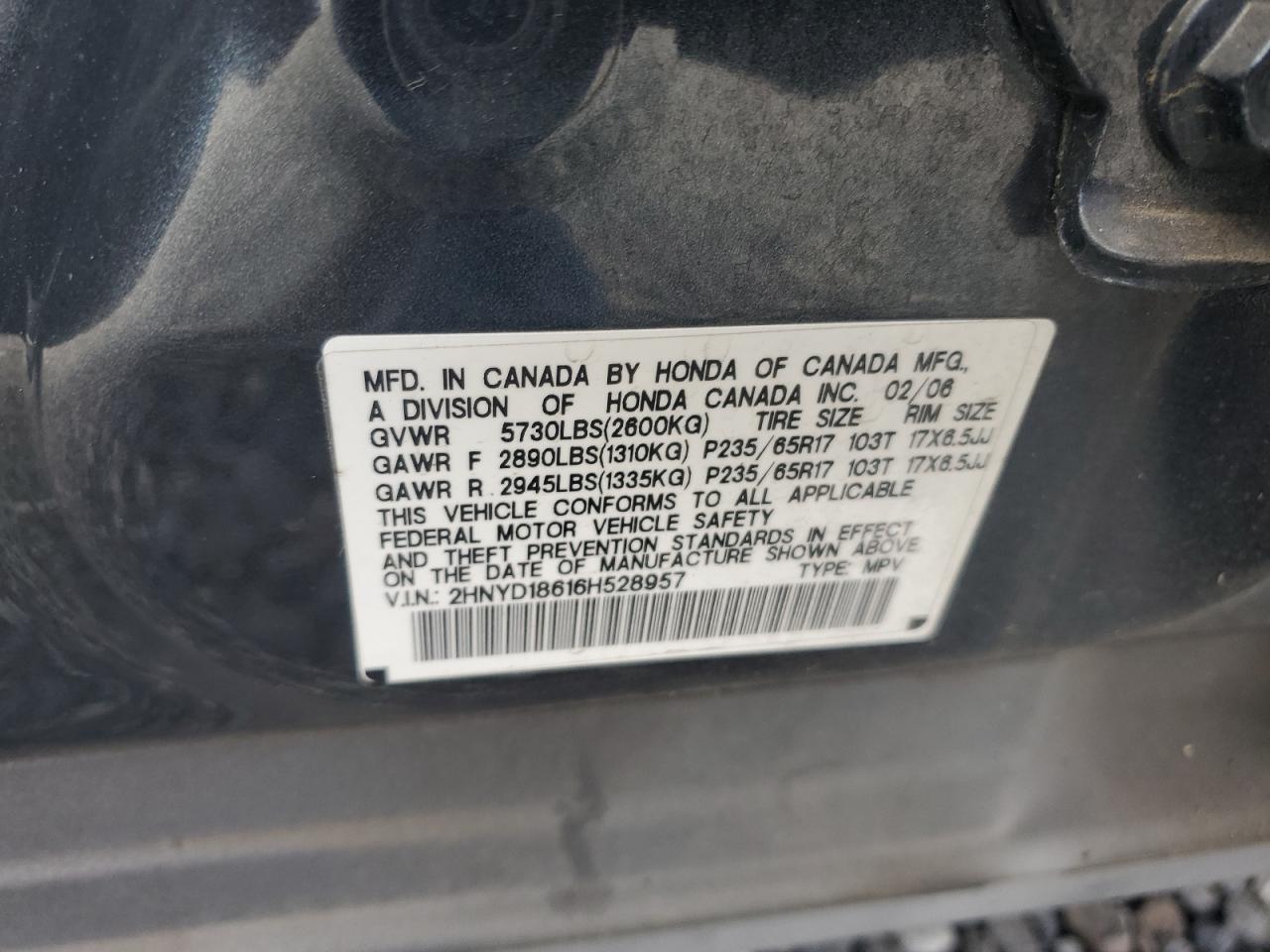 2hnyd18616h528957 2HNYD18616H528957 2006 Acura Mdx Touring