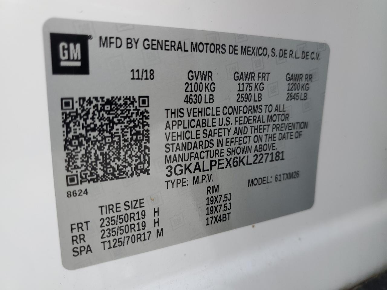 2019 GMC Terrain Slt VIN: 3GKALPEX6KL227181 Lot: 64039965