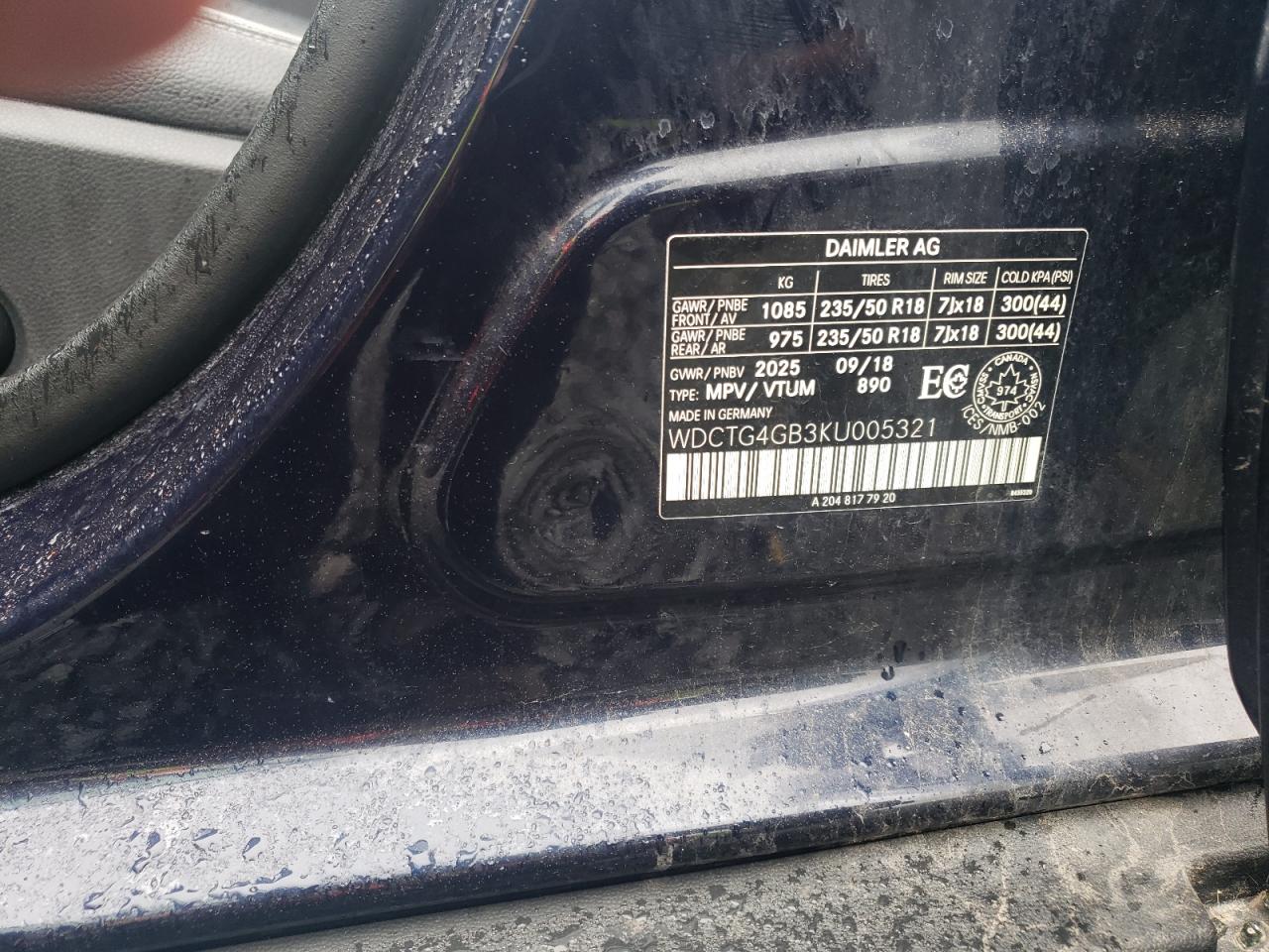 2019 Mercedes-Benz Gla 250 4Matic VIN: WDCTG4GB3KU005321 Lot: 64110095