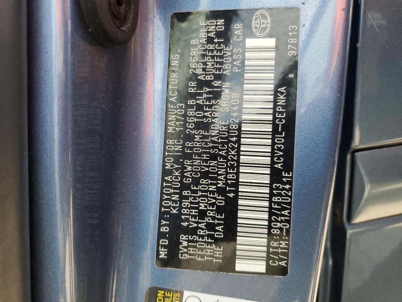 2004 Toyota Camry Le VIN: 4T1BE32K24U824408 Lot: 64618875