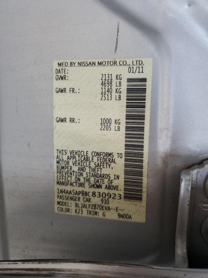 2011 Nissan Maxima S VIN: 1N4AA5AP8BC830923 Lot: 64292705
