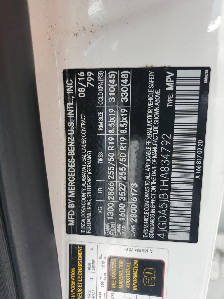 4jgda5jb1ha834792 4JGDA5JB1HA834792 2017 Mercedes-Benz Gle 350