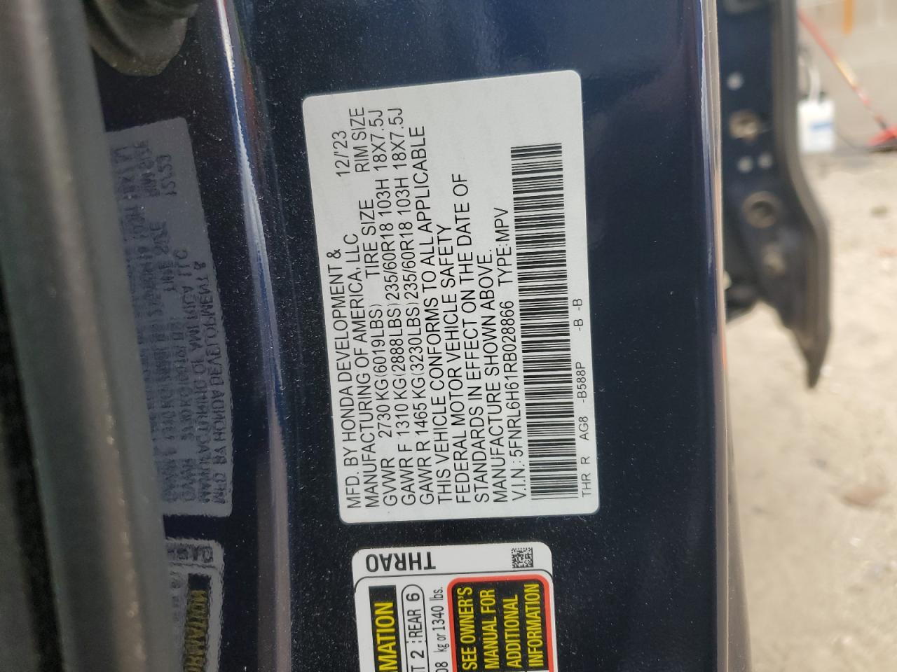 2024 Honda Odyssey Exl VIN: 5FNRL6H61RB028866 Lot: 63203745