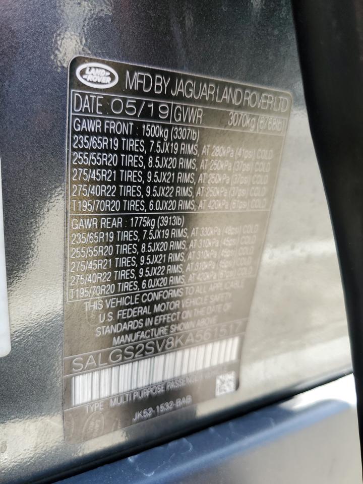 SALGS2SV8KA561517 2019 Land Rover Range Rover Hse